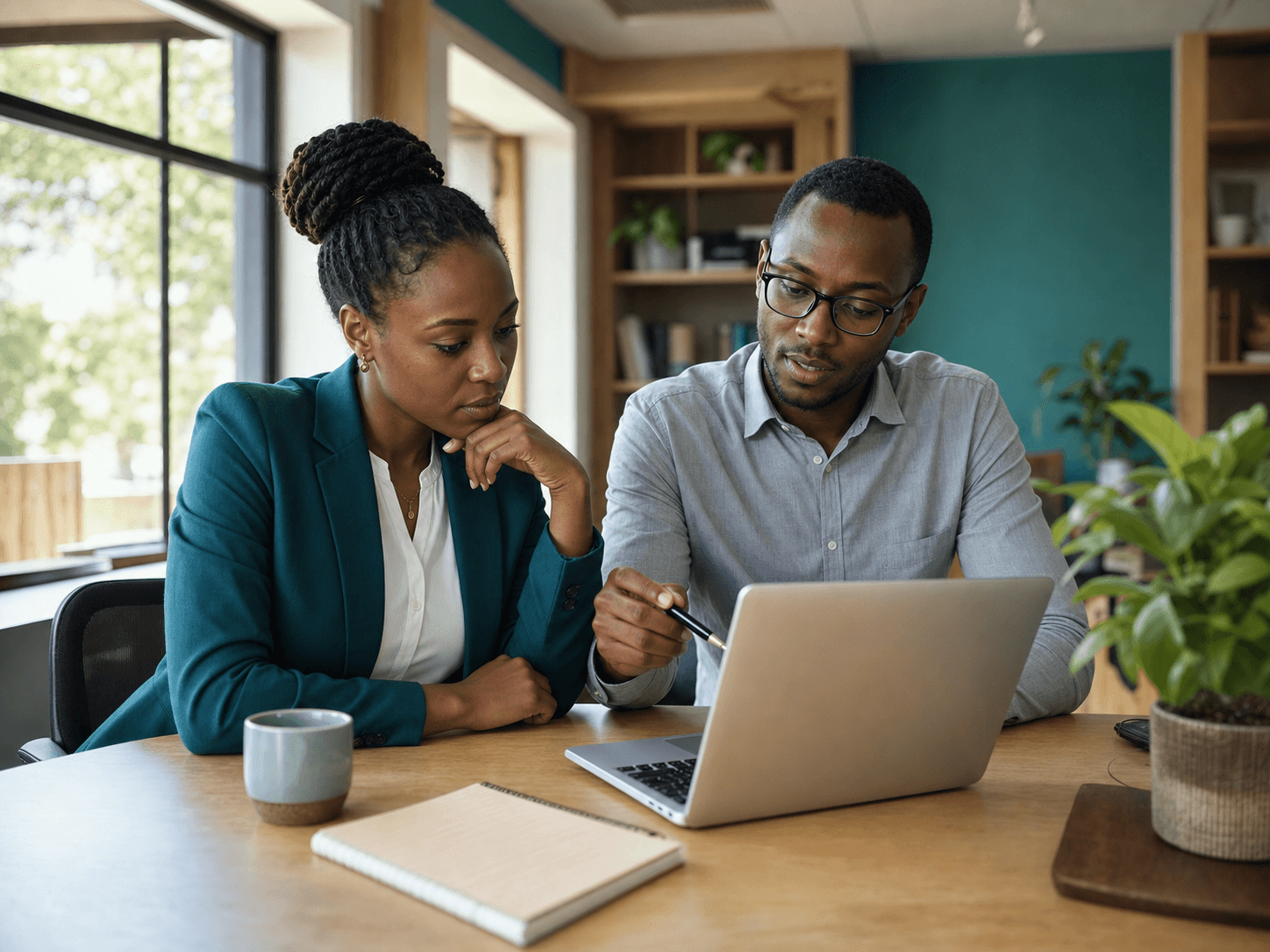 An operations manager and software specialist reviewing an automated workflow together